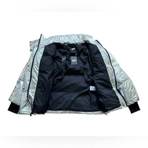DKNY Silver Puffer Jacket Women’s Size XXS - Picture 3 of 9
